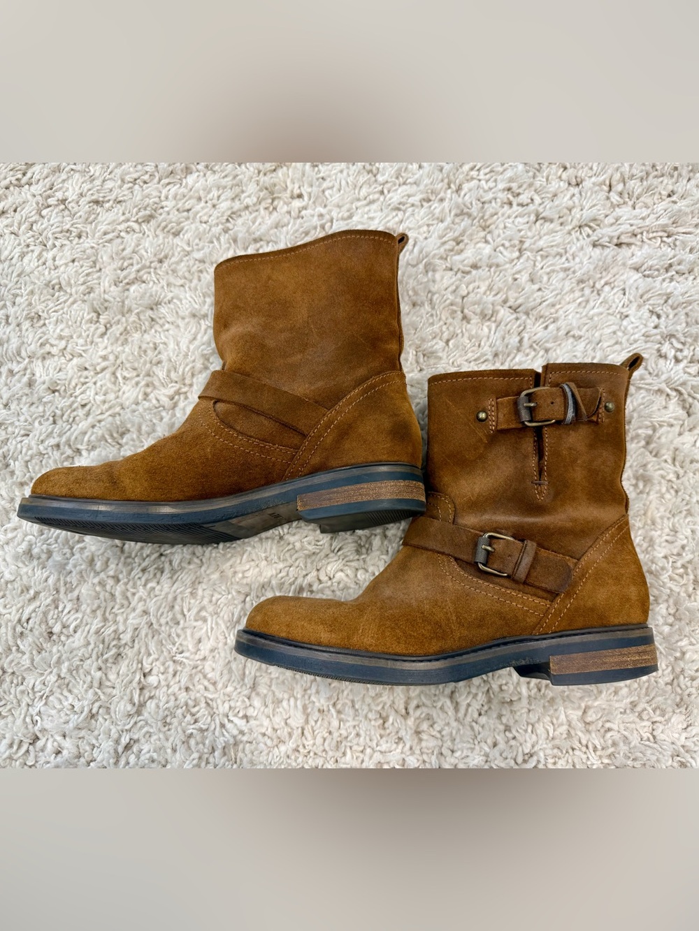 J. Crew Cognac Suede Ankle Booties with Buckle Straps